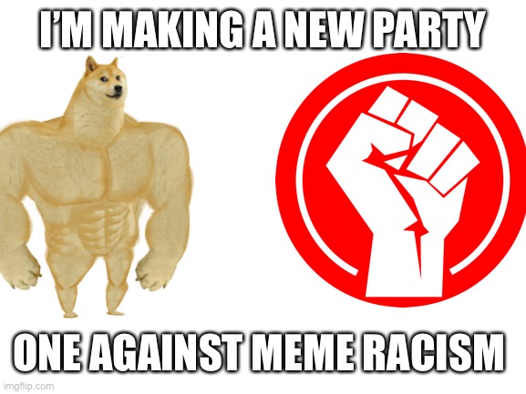 Memequality | I’M MAKING A NEW PARTY; ONE AGAINST MEME RACISM | image tagged in blank white template | made w/ Imgflip meme maker