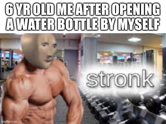 They used to be slippery as hell | 6 YR OLD ME AFTER OPENING A WATER BOTTLE BY MYSELF | image tagged in meme man stronk,water,water bottle,why are you reading this,stop reading the tags,stop | made w/ Imgflip meme maker