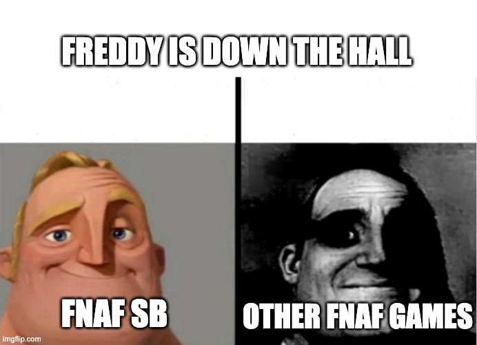 Teacher's Copy | FREDDY IS DOWN THE HALL; FNAF SB; OTHER FNAF GAMES | image tagged in teacher's copy,mr incredible becoming uncanny,mr incredible becoming canny,funny memes,fnaf,freddy fazbear | made w/ Imgflip meme maker