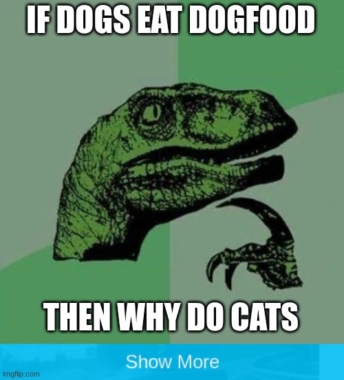 *confusion* | IF DOGS EAT DOGFOOD; THEN WHY DO CATS | image tagged in i,got,you,so,hard | made w/ Imgflip meme maker