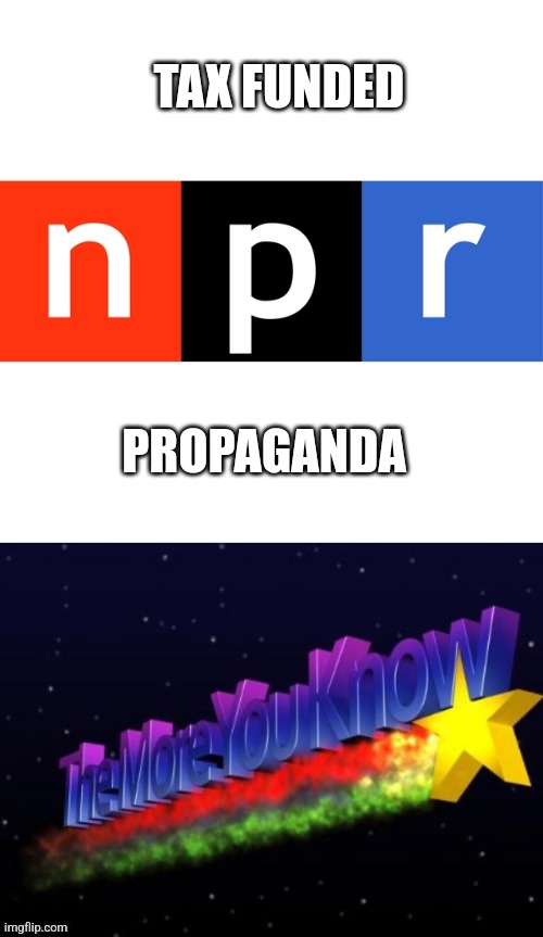 TAX FUNDED; PROPAGANDA | image tagged in npr logo,the more you know | made w/ Imgflip meme maker