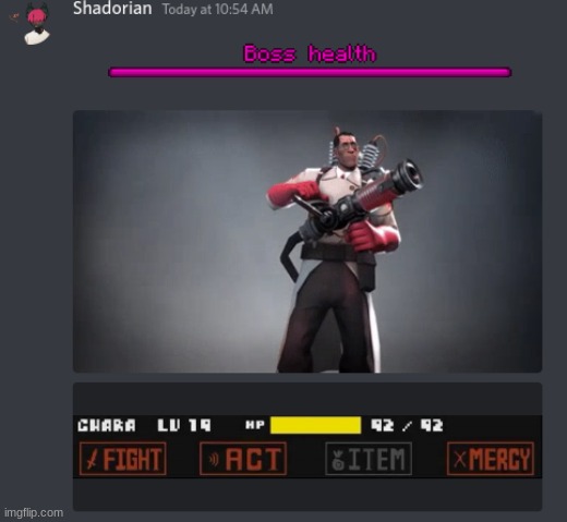 Literally no desc, its just Medic | image tagged in medic,boss fight,tf2,undertale | made w/ Imgflip meme maker