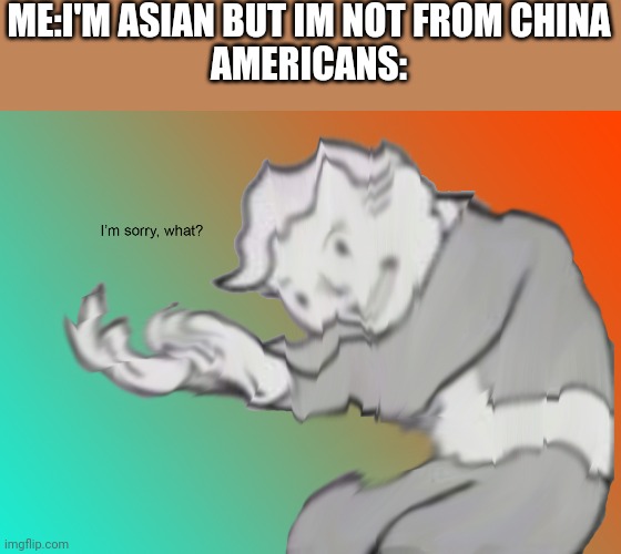 I'm sorry what? | ME:I'M ASIAN BUT IM NOT FROM CHINA
AMERICANS: | image tagged in i'm sorry what | made w/ Imgflip meme maker