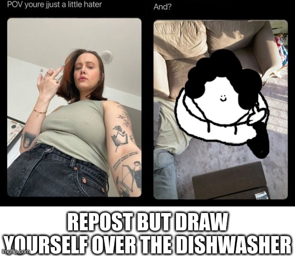 REPOST BUT DRAW YOURSELF OVER THE DISHWASHER | made w/ Imgflip meme maker