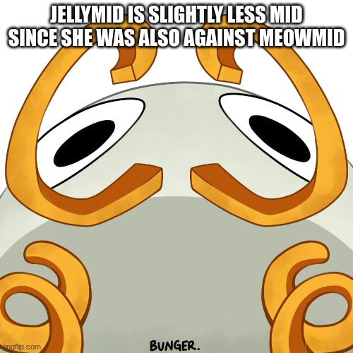 Bunger Judging you | JELLYMID IS SLIGHTLY LESS MID SINCE SHE WAS ALSO AGAINST MEOWMID | image tagged in bunger judging you | made w/ Imgflip meme maker