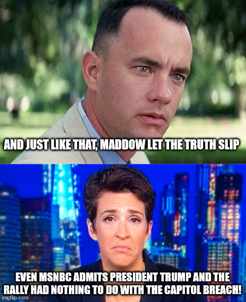 You know their ratings must be really bad that they start telling the truth... | AND JUST LIKE THAT, MADDOW LET THE TRUTH SLIP; EVEN MSNBC ADMITS PRESIDENT TRUMP AND THE RALLY HAD NOTHING TO DO WITH THE CAPITOL BREACH! | image tagged in memes,and just like that | made w/ Imgflip meme maker