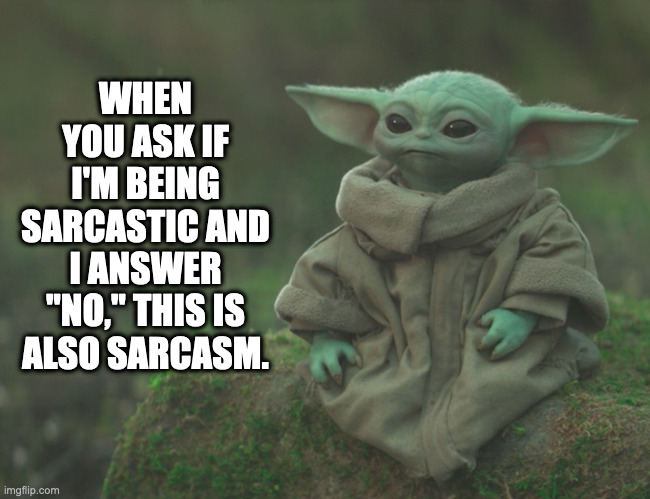 being sarcastic | WHEN YOU ASK IF I'M BEING SARCASTIC AND I ANSWER "NO," THIS IS ALSO SARCASM. | image tagged in sarcasm | made w/ Imgflip meme maker