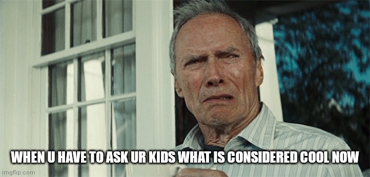 Clint Eastwood WTF | WHEN U HAVE TO ASK UR KIDS WHAT IS CONSIDERED COOL NOW | image tagged in clint eastwood wtf | made w/ Imgflip meme maker