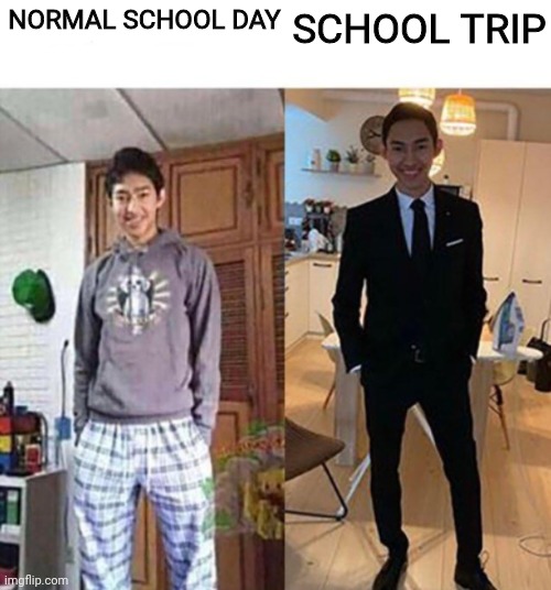 True. |  NORMAL SCHOOL DAY; SCHOOL TRIP | image tagged in my aunts wedding | made w/ Imgflip meme maker
