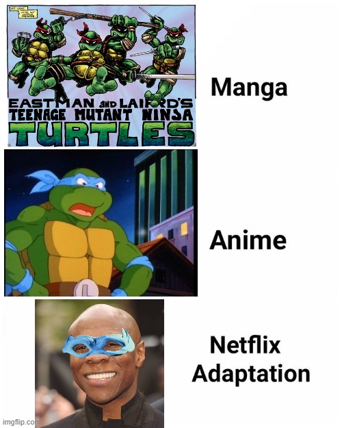 Manga, Anime, Netflix adaption | image tagged in manga anime netflix adaption | made w/ Imgflip meme maker