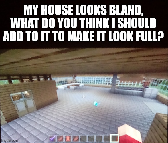 Just curious | MY HOUSE LOOKS BLAND, WHAT DO YOU THINK I SHOULD ADD TO IT TO MAKE IT LOOK FULL? | made w/ Imgflip meme maker