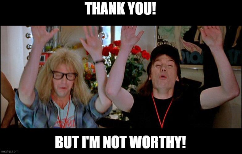 Wayne's World | THANK YOU! BUT I'M NOT WORTHY! | image tagged in wayne's world | made w/ Imgflip meme maker