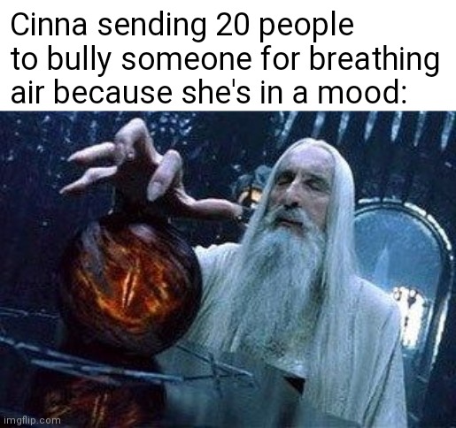Cinna sending 20 people to bully someone for breathing air because she's in a mood: | made w/ Imgflip meme maker
