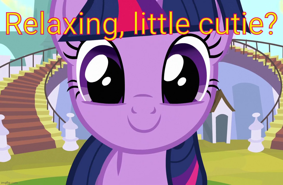 Cute Twilight Sparkle (MLP) | Relaxing, little cutie? | image tagged in cute twilight sparkle mlp | made w/ Imgflip meme maker