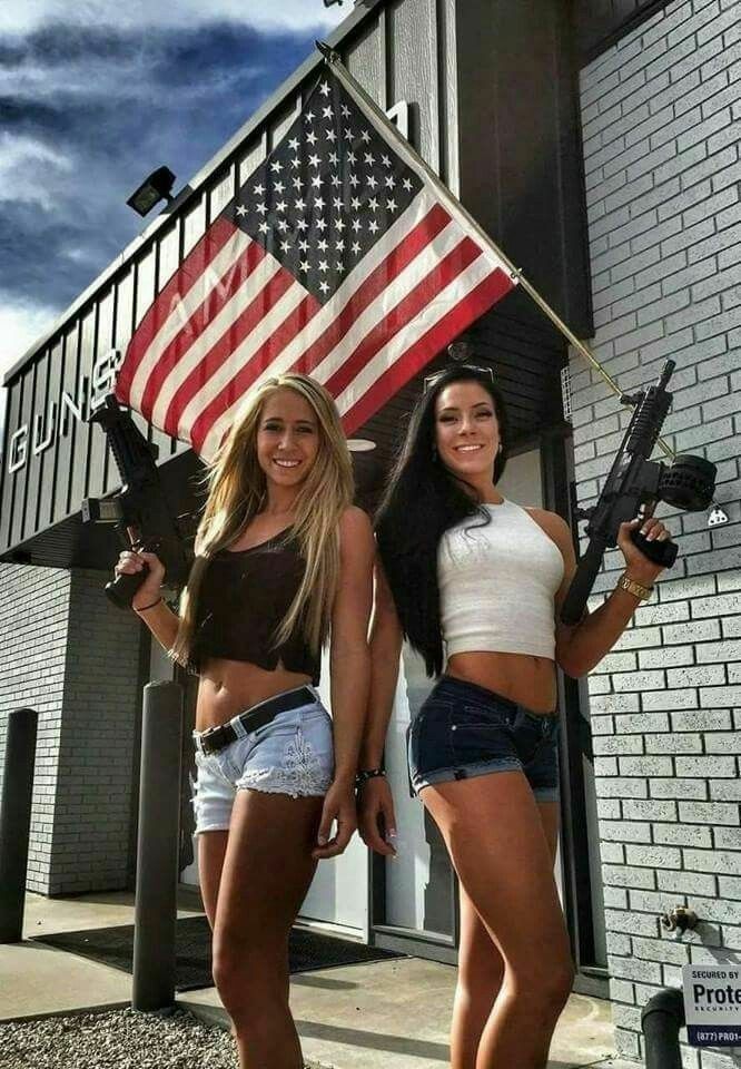 High Quality Patriotic women flag gun girls Blank Meme Template