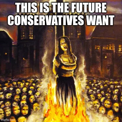 The future conservatives want | THIS IS THE FUTURE CONSERVATIVES WANT | image tagged in burned at the stake,conservatives,republicans | made w/ Imgflip meme maker