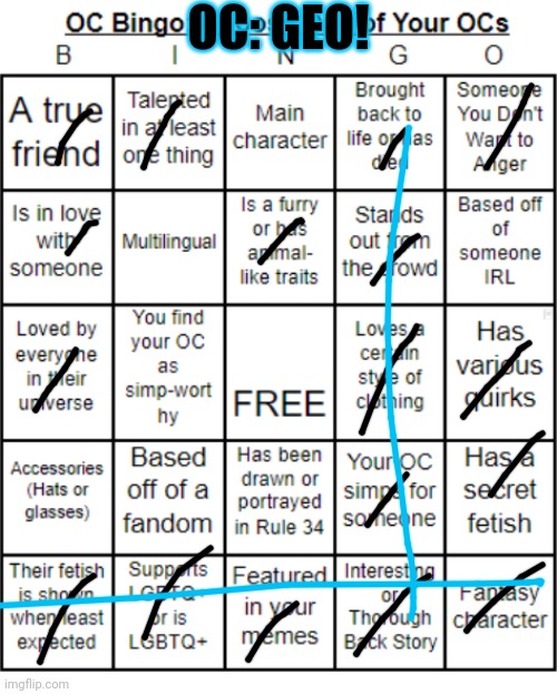 Another one bc why not :) | OC: GEO! | image tagged in jer-sama's oc bingo | made w/ Imgflip meme maker