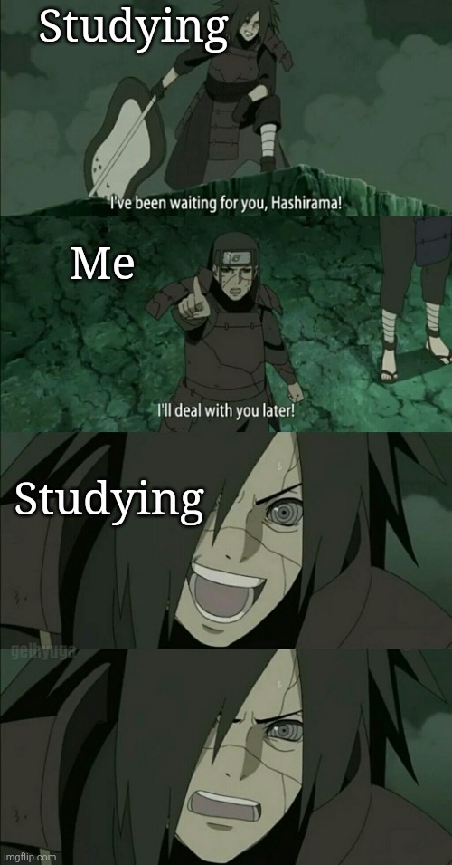 Hashirama and Madara | Studying; Me; Studying | image tagged in hashirama and madara | made w/ Imgflip meme maker