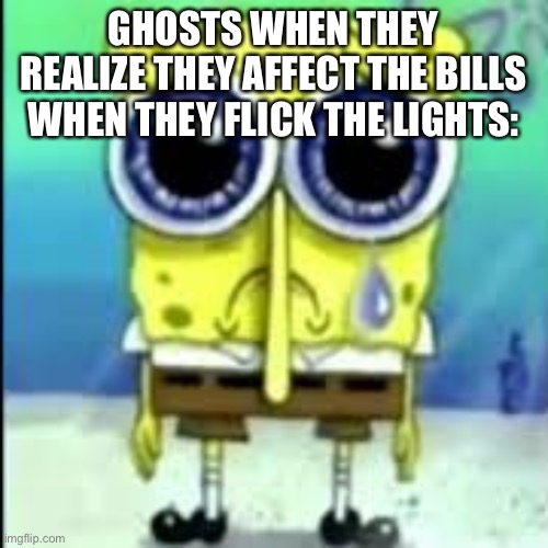 spunch bop sad | GHOSTS WHEN THEY REALIZE THEY AFFECT THE BILLS WHEN THEY FLICK THE LIGHTS: | image tagged in spunch bop sad | made w/ Imgflip meme maker