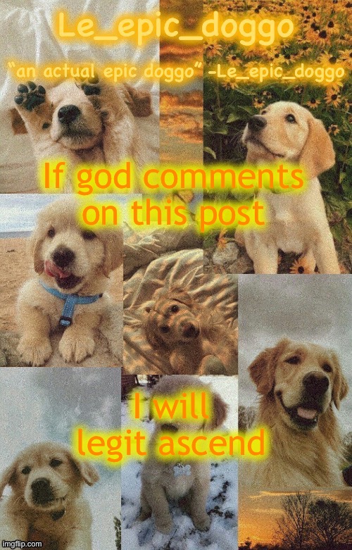 Doggo temp by doggo. Wait what that’s confusing | If god comments on this post; I will legit ascend | image tagged in doggo temp by doggo wait what that s confusing | made w/ Imgflip meme maker