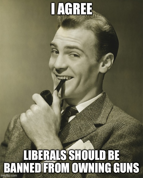 Smug | I AGREE LIBERALS SHOULD BE BANNED FROM OWNING GUNS | image tagged in smug | made w/ Imgflip meme maker
