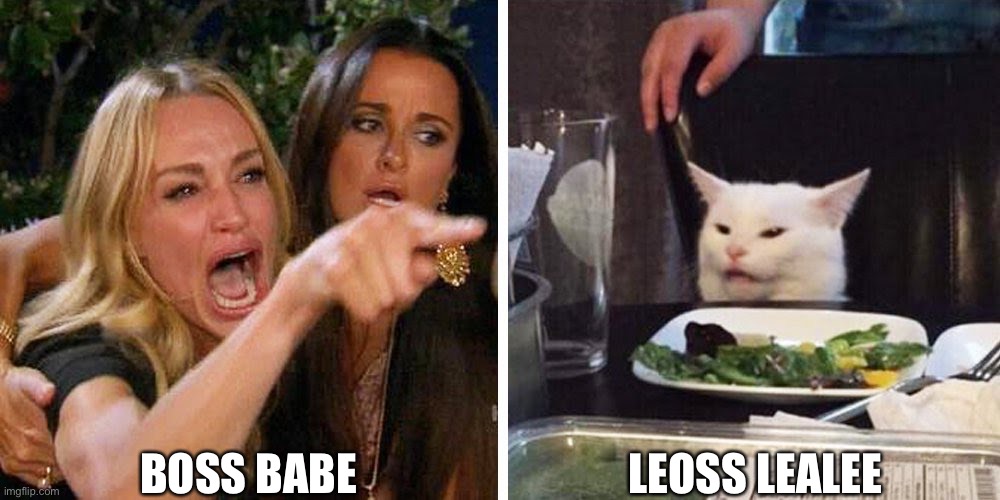 Anti MLM | BOSS BABE; LEOSS LEALEE | image tagged in smudge the cat | made w/ Imgflip meme maker