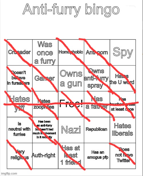 Anti-Furry bingo | image tagged in anti-furry bingo | made w/ Imgflip meme maker