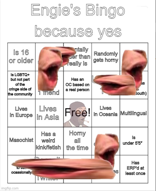 Smelly bingo but every tile I mark is replaced with a transparent pog image | made w/ Imgflip meme maker