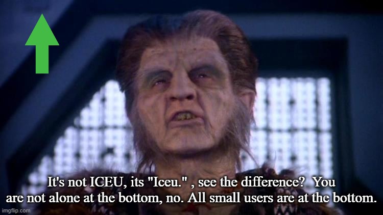 Zathras | It's not ICEU, its "Iceu." , see the difference?  You are not alone at the bottom, no. All small users are at the bottom. | image tagged in zathras | made w/ Imgflip meme maker