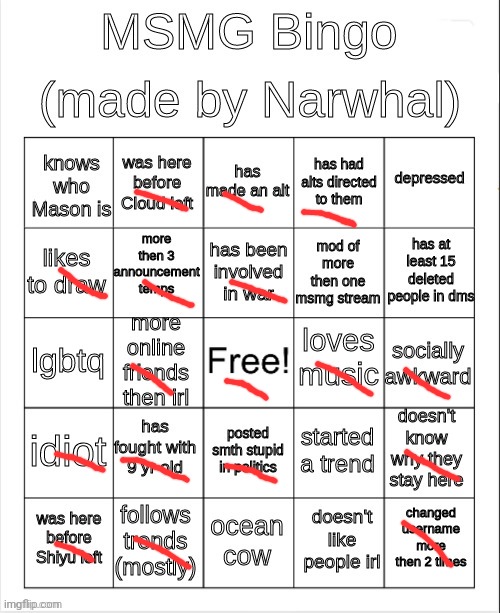 msmg bingo | image tagged in msmg bingo | made w/ Imgflip meme maker