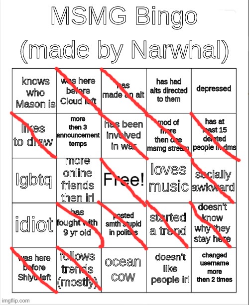 msmg bingo | image tagged in msmg bingo | made w/ Imgflip meme maker