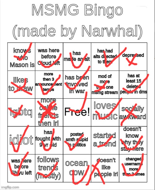 msmg bingo | image tagged in msmg bingo | made w/ Imgflip meme maker