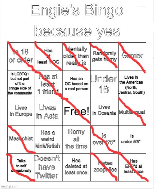 haha look i did my own bingo | image tagged in engie's bingo | made w/ Imgflip meme maker