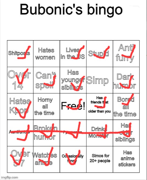 Bubonic's bingo | image tagged in bubonic's bingo | made w/ Imgflip meme maker