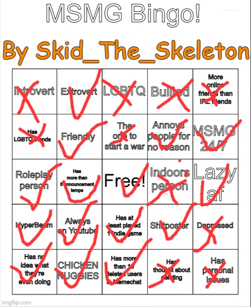 MSMG Bingo(By Skid) | image tagged in msmg bingo by skid | made w/ Imgflip meme maker