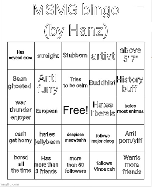 High Quality Hanz bingo Blank Meme Template