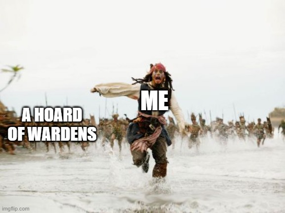 1 warden isn't enough | ME; A HOARD OF WARDENS | image tagged in memes,jack sparrow being chased,minecraft,pirates of the caribbean | made w/ Imgflip meme maker