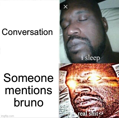 Sleeping Shaq Meme | Conversation; Someone mentions bruno | image tagged in memes,sleeping shaq | made w/ Imgflip meme maker