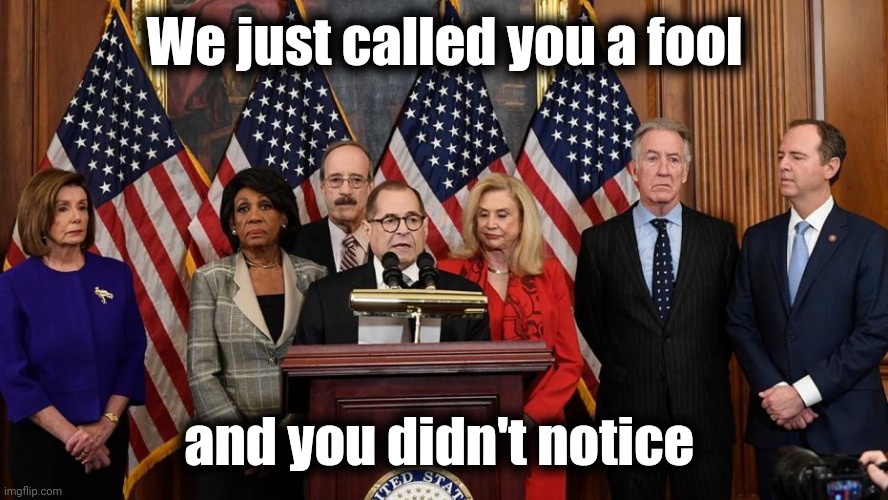 Not embarrassed yet ? |  We just called you a fool; and you didn't notice | image tagged in house democrats,shameless,walk of shame,i did nazi that coming,trial,well yes but actually no | made w/ Imgflip meme maker