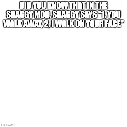 Blank Transparent Square | DID YOU KNOW THAT IN THE SHAGGY MOD, SHAGGY SAYS "1, YOU WALK AWAY, 2, I WALK ON YOUR FACE" | image tagged in memes,blank transparent square | made w/ Imgflip meme maker
