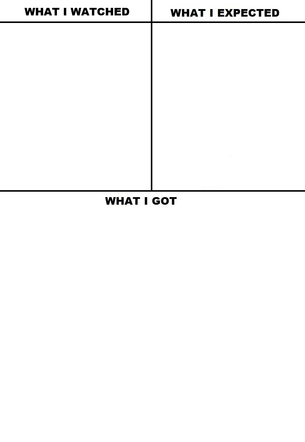 High Quality What I watched what I expected and what I got Blank Meme Template