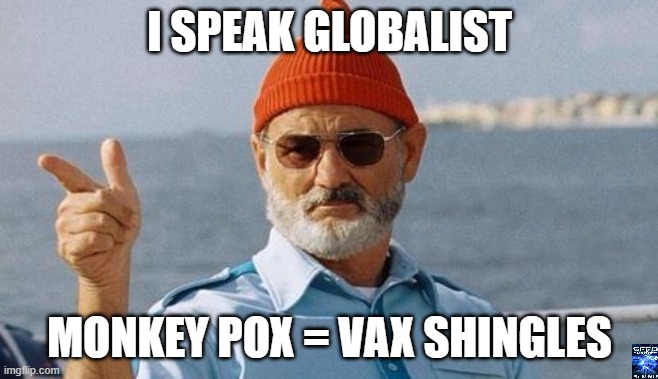 shing | I SPEAK GLOBALIST; MONKEY POX = VAX SHINGLES | image tagged in bill murray wishes you a happy birthday | made w/ Imgflip meme maker