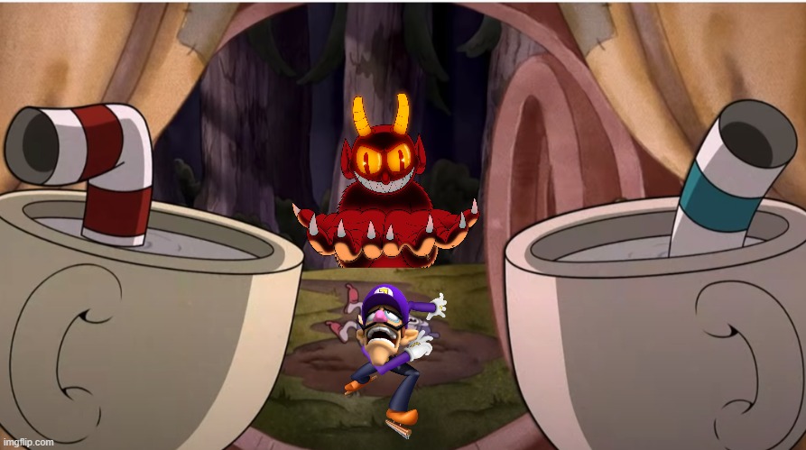 waluigi dies from the devil from cuphead while cuphead and mugman are looking at him.mp3 | image tagged in waluigi dies,waluigi,cuphead,the cuphead show | made w/ Imgflip meme maker