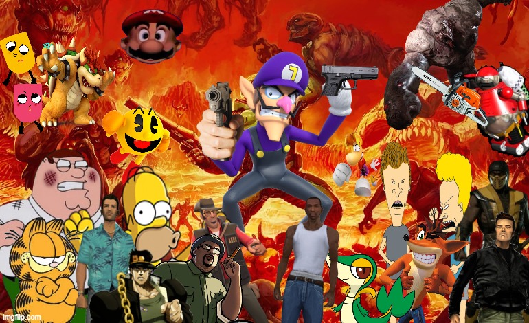 waluigi dies in a fight while he trys to fight them all.mp3 | image tagged in waluigi,waluigi dies,gta,family guy,the simpsons,crash bandicoot | made w/ Imgflip meme maker