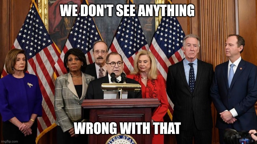 House Democrats | WE DON'T SEE ANYTHING WRONG WITH THAT | image tagged in house democrats | made w/ Imgflip meme maker