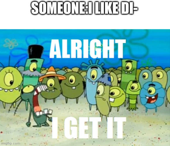 Alright I get It | SOMEONE:I LIKE DI- | image tagged in alright i get it | made w/ Imgflip meme maker