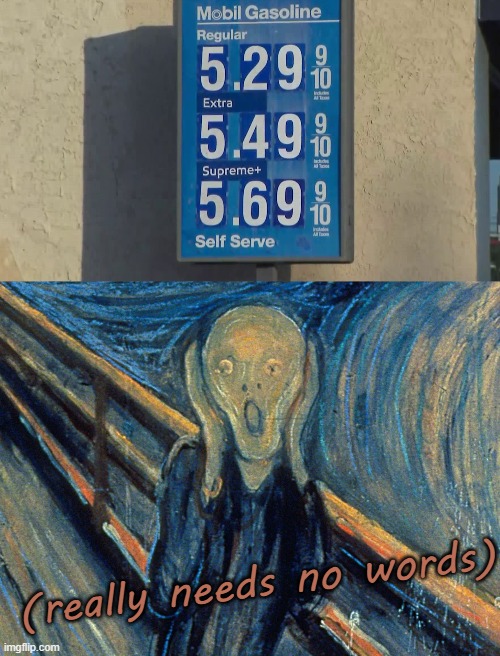 Gas pump scream | (really needs no words) | image tagged in silent scream,gas prices,our economy,trying to fill the tank,no more | made w/ Imgflip meme maker