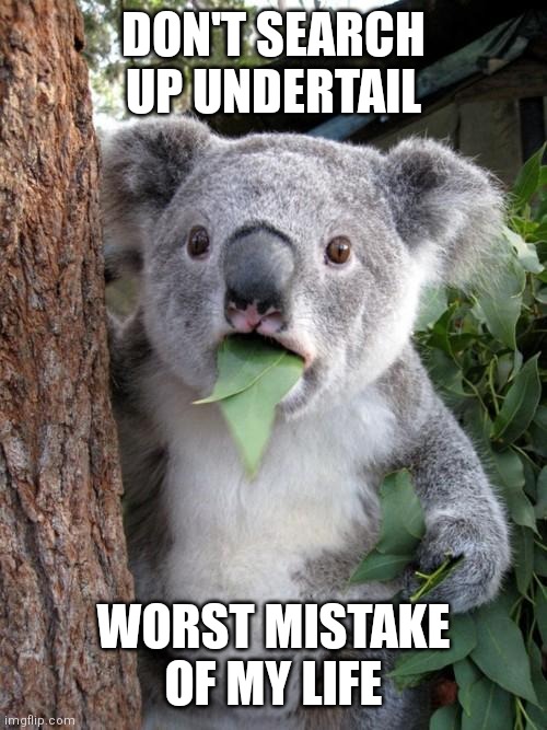 Surprised Koala | DON'T SEARCH UP UNDERTAIL; WORST MISTAKE OF MY LIFE | image tagged in memes,surprised koala | made w/ Imgflip meme maker