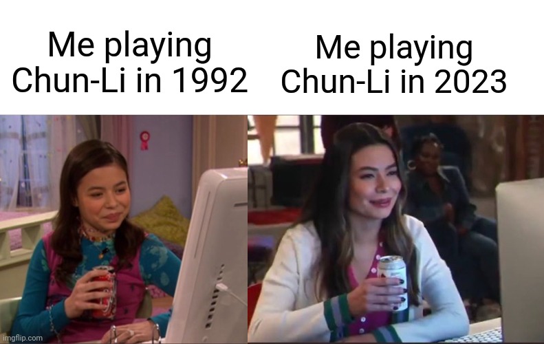 Growing up Gaming | Me playing Chun-Li in 2023; Me playing Chun-Li in 1992 | image tagged in street fighter,chun li,gaming,wholesome | made w/ Imgflip meme maker