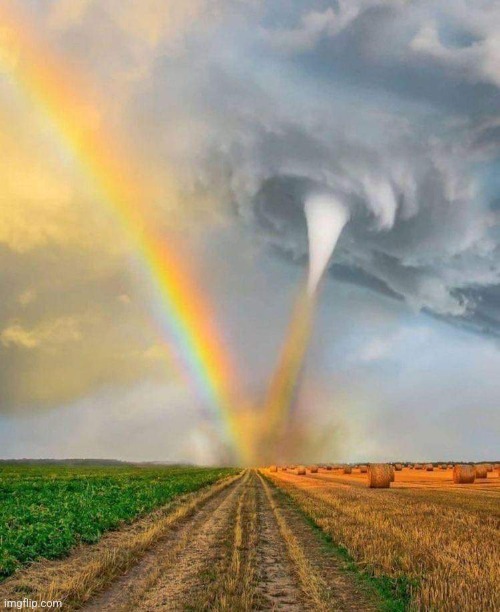 Rainbonado | image tagged in rainbow,tornado,beautiful nature,awesome pic | made w/ Imgflip meme maker